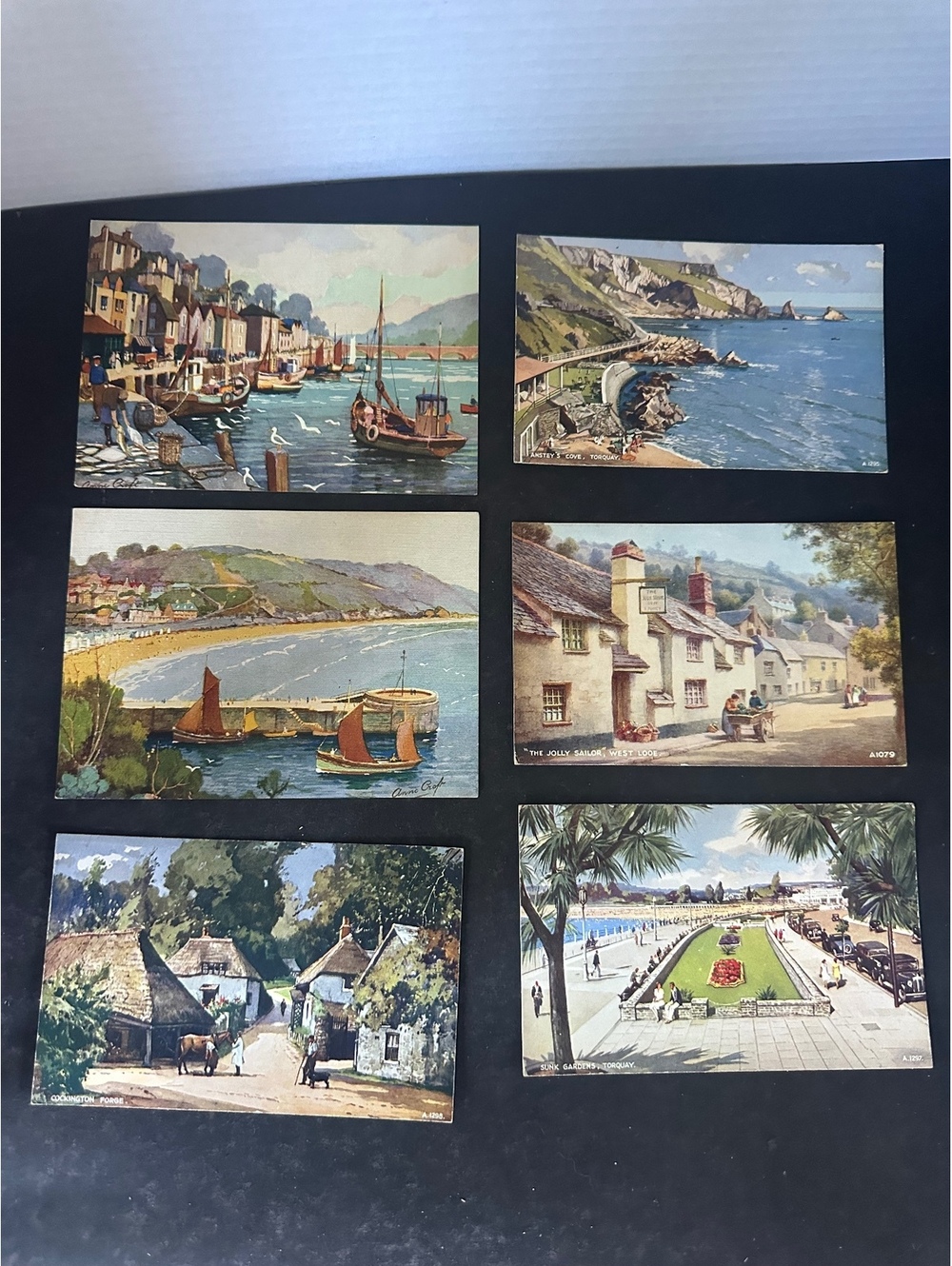 6 Vintage British Art Postcards Torquay West Looe Cockington Anne Croft #1